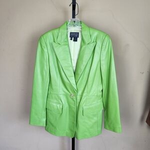 Lafayette 148 New York Women's Vibrant Green Leather Blazer Size 4
